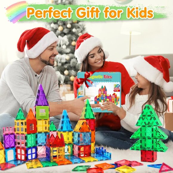 100PCS Magnetic Tiles Blocks for Kids Ages 3-5 4-8 with 2 Cars,STEM Learning Edu - Picture 5 of 8